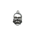 Silver skull pendant with a mustache for Halloween DIY jewelry making and necklaces - Antique Silver Bearded Skull (15157)