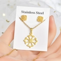 Parure de bijoux dorés en acier inoxydable avec pendentif croix et boucles d'oreilles - Trèfle à quatre feuilles