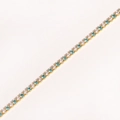 Close-up of gold bracelet with alternating white and blue zircon stones in claw setting - White & Aquamarine - Gold