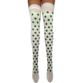 White thigh high socks with green polka dots and elastic cuff for holiday party - One Size / White Socks with Green Dots
