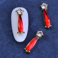 Gold nail charms with red teardrop gems and rhinestones for manicure art decor - xf-039 Gold Base Red Waterdrop