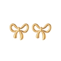 Elegant 18k gold plated titanium steel bow earrings with a minimalist polished metal design - Bow Tie Stud Earrings Gold