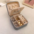 Gray macaron portable jewelry organizer box with soft interior lining and mirrors - Gray