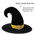 Black pointed witch hat with silver buckle and random color band for Halloween - Black Crooked Horn Witch Hat