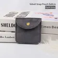 Dark grey velvet jewelry pouch with golden snap button 8x8cm storage bag - 8x8cm / Dark Gray