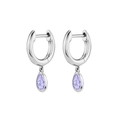 Silver-toned hoop earrings with pear-cut light purple zircon charms for women - Silver Hoop Lavender Teardrop Pendant (JHQ0009-SS-9)