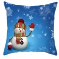 Detailed view of winter pillow cover featuring a cute snowman with blue snowflake patterns - Cartoon Snowman Waving