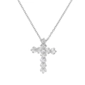 Macro detail of silver cross pendant with baguette-cut cubic zirconia in a radial setting - Silver Baguette Cut Pave Cross (P3085330)