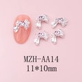 Charm unghie a fiocco in argento con strass a cuore rosa, modello MZH-AA14, 11x10mm - Base Argento Cuore Rosa (AA14)