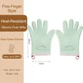 Par de guantes de silicona verde menta antideslizantes resistentes al calor hasta 300C - Estilo de cinco dedos / Juego de 2 Piezas / Verde Pálido