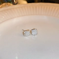 Pendientes minimalistas cuadrados de piedra ojo de gato en bandeja cerámica blanca - 59# Ojo de Gato Poste de Plata