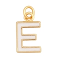 Letter E gold pendant with white enamel finish and metallic sheen for necklaces - White - Letter E