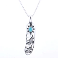 Collier pendentif plume d'aigle turquoise style punk en acier inoxydable argent - Style Plume Turquoise Aigle (D0206-2)