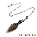 Detailed view of Tiger Eye crystal dowsing pendulum with antique silver chain - Tiger Eye Ancient Silver