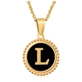18K gold plated stainless steel necklace with shell inlay and letter L pendant - Gold L (With Chain)