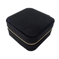 Portable black velvet jewelry box with golden zipper for rings and necklaces - Black