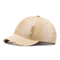 Vintage mustard yellow washed cotton short brim baseball cap with distressed details - Khaki
