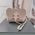 Elephant-shaped mini coin purse in beige lychee grain leather with zipper and wrist strap - Elephant Gray