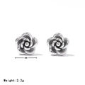 Silver flower stud earrings with multilayered petals and 8mm diameter size detail - Platinum