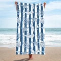 Microfiber beach towel with blue ocean patterns like starfish, seahorses, and anchors - B21-Blue and White Stripes Nautical Elements