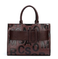 Dark brown tote bag with embossed letters and wide decorative buckle strap for women - Single Bag / Dark Brown