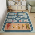 Kids city traffic and farm play mat with road map and parking lot pattern - Farm Town Traffic Rug