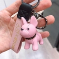 Süßer rosa Französische Bulldogge Schlüsselanhänger mit einem eleganten Lederband in Pink - B58 Französische Bulldogge / Kunstharz / Rosa