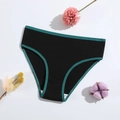 High-waisted cotton ribbed panties in black with green contrast trim and breathable double crotch - S / Dark Green