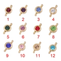 Sélection de 12 breloques pierres de naissance 6,5mm avec monture dorée en acier - Pendentif double boucle rouge foncé (SR004) / Or