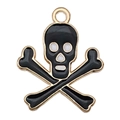 Golden skeleton skull charm with black enamel and white eyes for DIY jewelry - 1pc Black Skull (21x18mm)