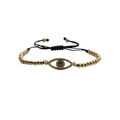 Gold-plated Evil Eye beaded bracelet with blue enamel charm and adjustable black cord - Gold Beads Black Rope