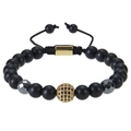 Detail of beaded bracelet with black matte stones and gold micro-pave zircon ball - Black Magnetic Stone Style