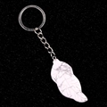 Leaf-shaped white marble agate keychain with silver metal clip for DIY jewelry - Howlite