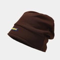 Close-up of dark brown waffle knit beanie showing texture and yellow Garment label - M(56-58cm) / Brown