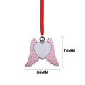 Sublimation heart wing ornament with pink polka dots and red ribbon, size 86x76mm - Pink Wings Heart