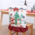 Christmas chair cover with festive cartoon prints and red black plaid ruffle trim - Santa and Snowman