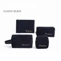 Classic black velvet makeup bag 4-piece set with elegant golden embroidery lettering - Four-Piece Set / Classic Black