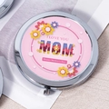 Pink Mother's Day compact mirror with I Love You Mom floral print and silver finish - Pink Papercut Mother's Day