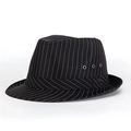 Classic black men's fedora hat with white pinstripes and metal eyelets on white background - 58cm / Regular Top / Black