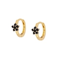 Detail of 925 silver gold-plated hoop earrings with black flower shaped gemstone - Black Gold