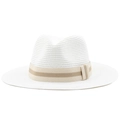 Klassieke witte geweven strooien zonnehoed met gestreept lint voor strand en outdoor - M (56-58cm) / Wit