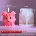 Pink origami dog candle silicone mold and finished soap model with 77x85x82mm size details - Origami Thick Ear Dog LZ-613