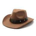 Detail of dark brown wool cowboy hat featuring a leather band with turquoise studs - M(56-58cm) / Khaki