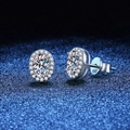 Classic S925 sterling silver halo stud earrings with oval moissanite in silver finish - 925 Silver / 5x7 Oval Zirconia (E068)
