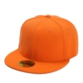 Detail view of orange flat brim baseball cap with golden size sticker on the visor - Adult Size (58cm) / Solid Orange