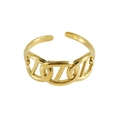 Anillo abierto de moda en acero de titanio dorado con diseño geométrico hueco para mujer - Abierto Ajustable / Dorado