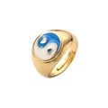 Goldener Siegelring mit herzförmigem Yin-Yang-Emaille-Detail in Blau und Weiß Finish - Einstellbar Offen / Blau