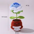 Handmade crochet blue flower potted plant with cute expression and positive message card - Positive Potted-Gradient Blue Rose