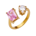 Offener Ring mit 18k Goldbeschichtung, pinkfarbenem und weißem Zirkonia im Tropfenschliff - Rechteckig + Birne / Gold/Rosa Zirkonia