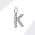Silver letter K pendant with micro-pave cubic zirconia for DIY jewelry making - White Gold (Letter K)